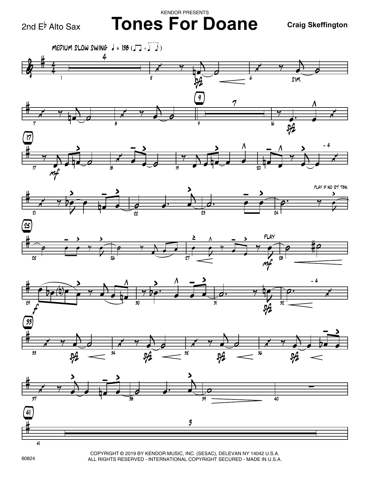 Learn to play Craig Skeffington Tones For Doane - 2nd Eb Alto Saxophone sheet music for Jazz Ensemble in minutes. Craig Skeffington Tones For Doane - 2nd Eb Alto Saxophone sheet music notes and chords. Download Printable PDF.