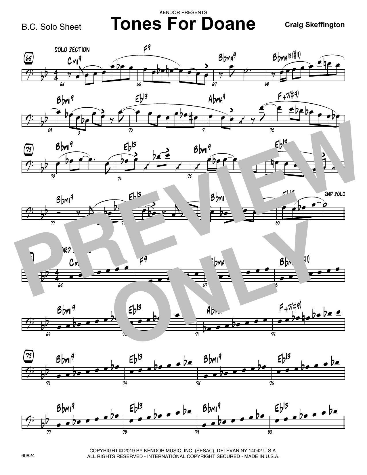 Learn to play Craig Skeffington Tones For Doane - Sample Solo - Bass Clef Instr. sheet music for Jazz Ensemble in minutes. Craig Skeffington Tones For Doane - Sample Solo - Bass Clef Instr. sheet music notes and chords. Download Printable PDF.