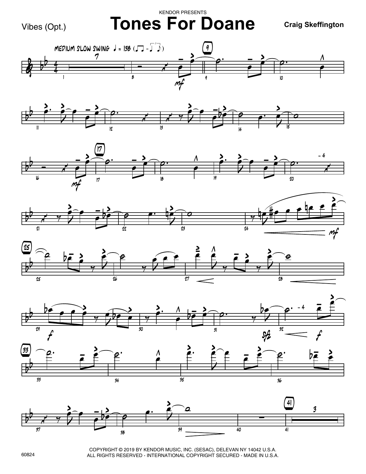 Learn to play Craig Skeffington Tones For Doane - Vibes sheet music for Jazz Ensemble in minutes. Craig Skeffington Tones For Doane - Vibes sheet music notes and chords. Download Printable PDF.