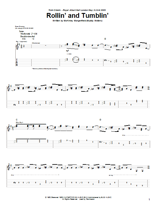 Cream Rollin' And Tumblin' sheet music notes and chords. Download Printable PDF.