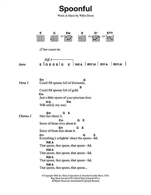 Cream Spoonful sheet music notes and chords. Download Printable PDF.
