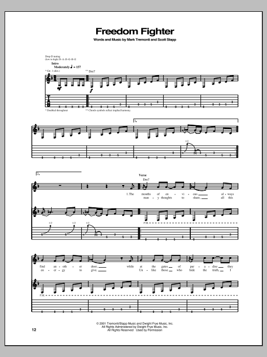 Creed Freedom Fighter sheet music notes and chords. Download Printable PDF.