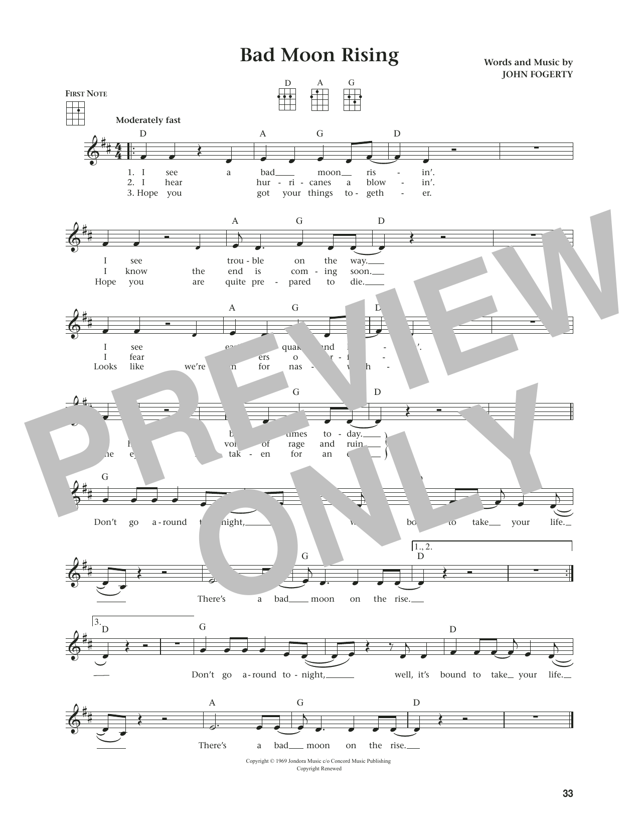 Creedence Clearwater Revival Bad Moon Rising (from The Daily Ukulele) (arr. Jim Beloff) sheet music notes and chords. Download Printable PDF.