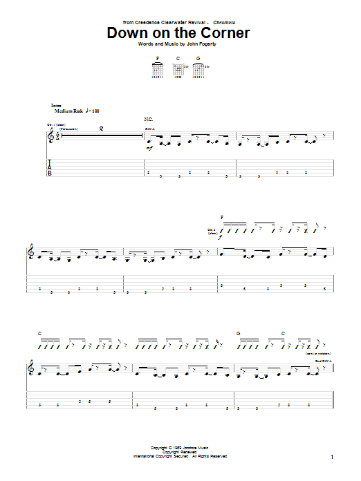 Creedence Clearwater Revival Down On The Corner sheet music notes and chords. Download Printable PDF.