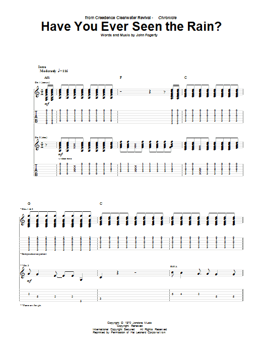 Creedence Clearwater Revival Have You Ever Seen The Rain Sheet Music Pdf Notes Chords Rock Score Guitar Chords Lyrics Download Printable Sku 81591