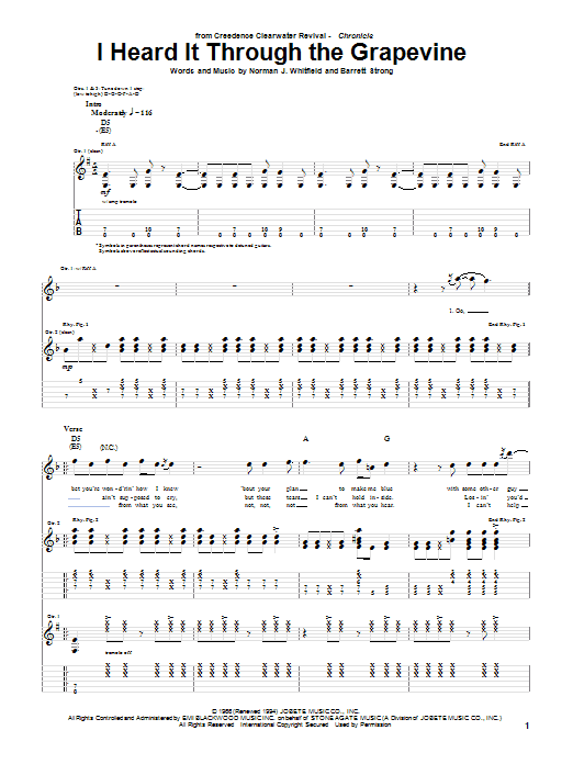 Creedence Clearwater Revival I Heard It Through The Grapevine Sheet Music Pdf Notes Chords Rock Score Piano Vocal Guitar Right Hand Melody Download Printable Sku 55006