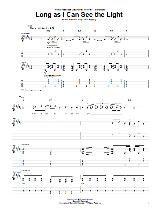 Creedence Clearwater Revival "Long As I Can See The Light" Sheet Music Notes, Chords | Rock Score Piano, Vocal & Guitar (Right-Hand Melody) Download Printable. SKU: 54993