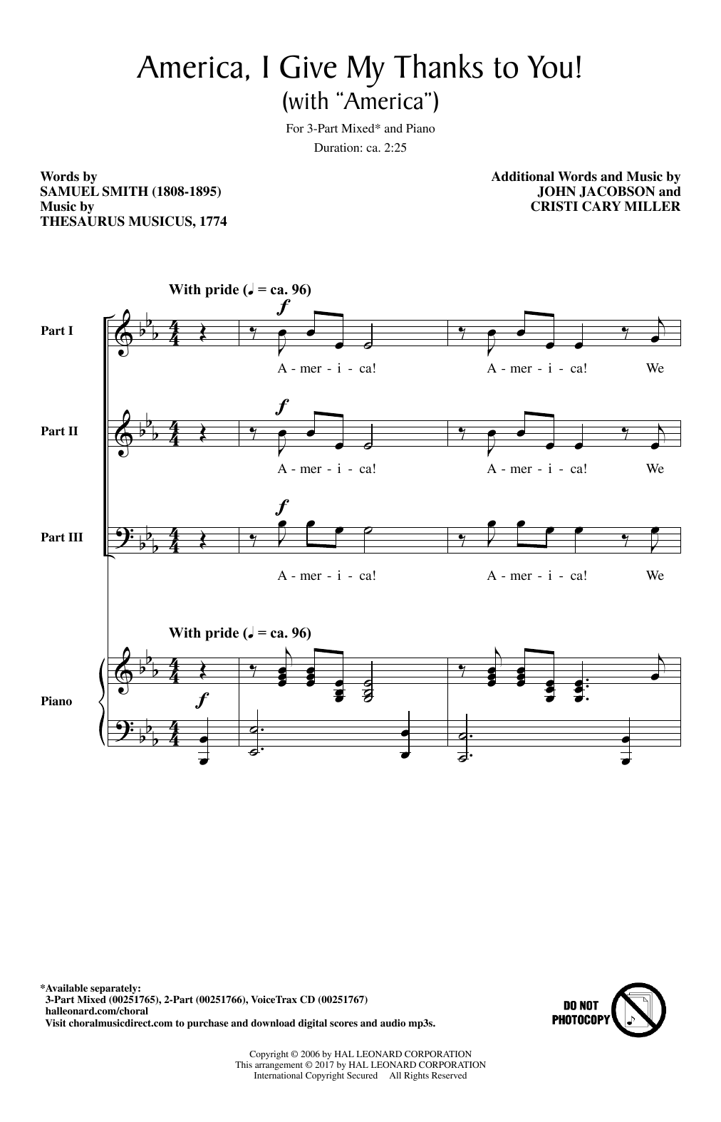 Learn to play Cristi Cary Miller America, I Give My Thanks To You! sheet music for 3-Part Mixed Choir in minutes. Price: 3.9900$ Cristi Cary Miller America, I Give My Thanks To You! sheet music notes and chords arranged for 3-Part Mixed Choir