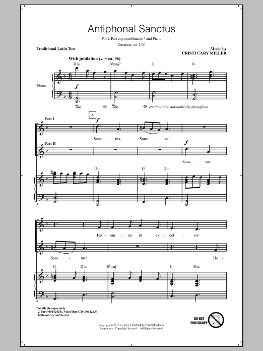 Cristi Cary Miller Antiphonal Sanctus sheet music notes and chords. Download Printable PDF.