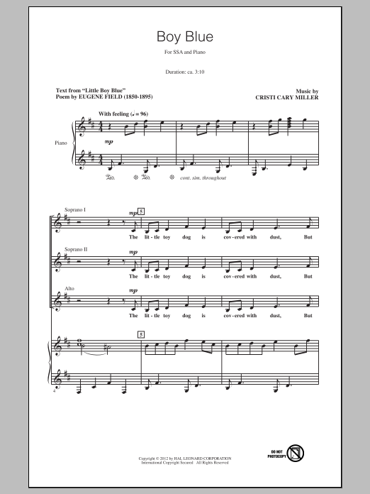 Cristi Cary Miller Boy Blue sheet music notes and chords. Download Printable PDF.