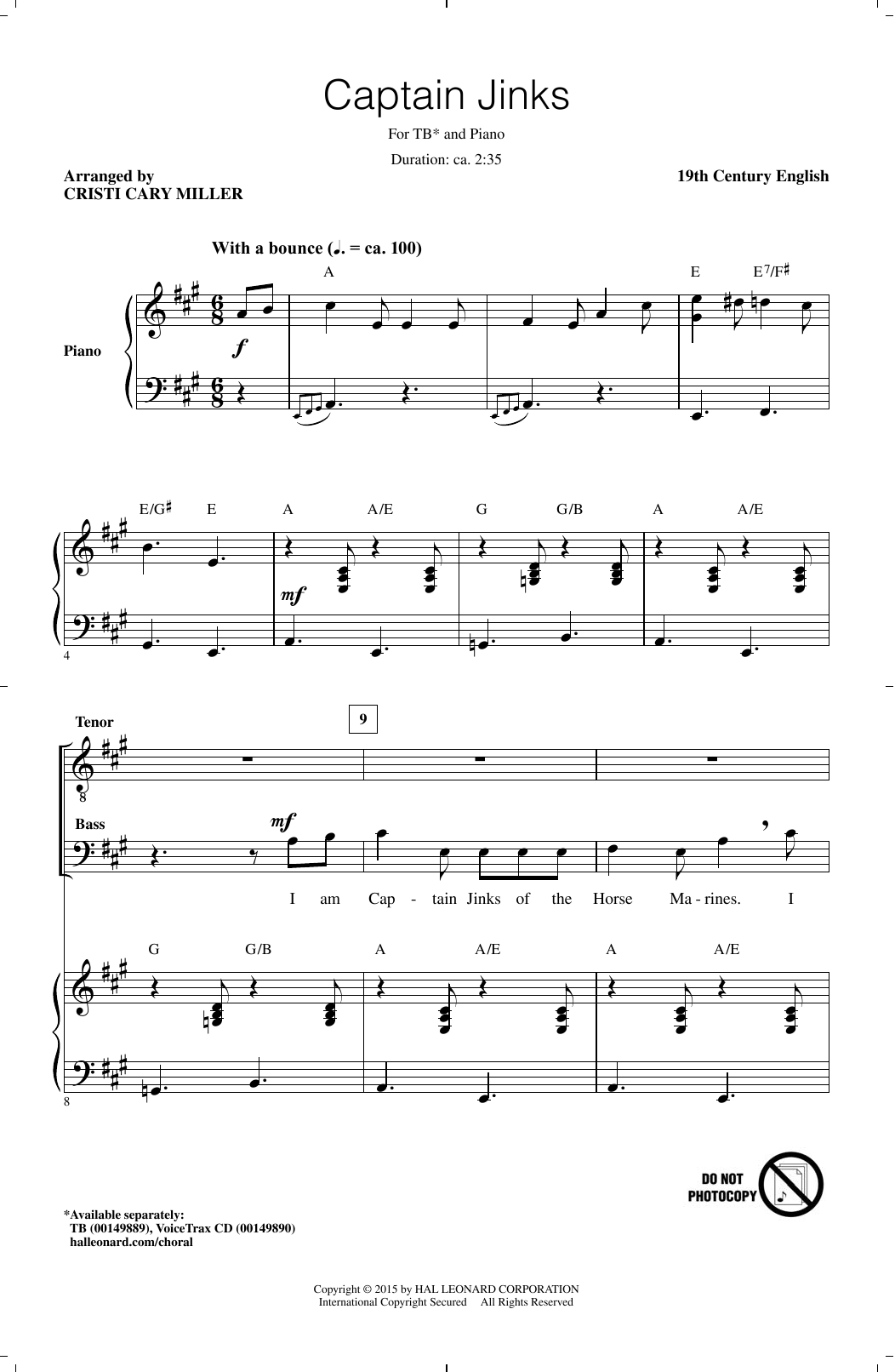 Traditional Folksong Captain Jinks (arr. Cristi Cary Miller) sheet music notes and chords. Download Printable PDF.