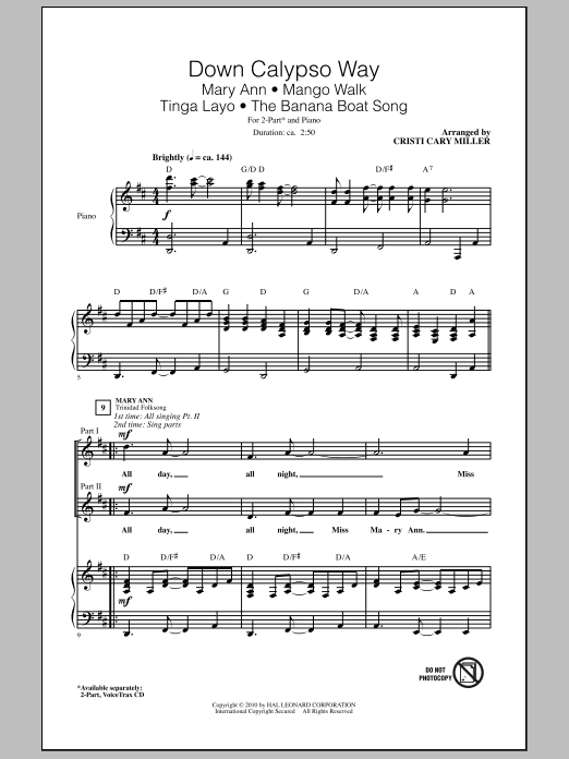 Learn to play Cristi Cary Miller Down Calypso Way sheet music for 2-Part Choir in minutes. Price: 3.9900$ Cristi Cary Miller Down Calypso Way sheet music notes and chords arranged for 2-Part Choir