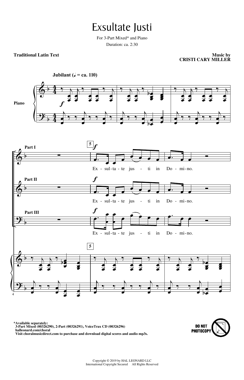 Cristi Cary Miller Exsultate Justi sheet music notes and chords. Download Printable PDF.