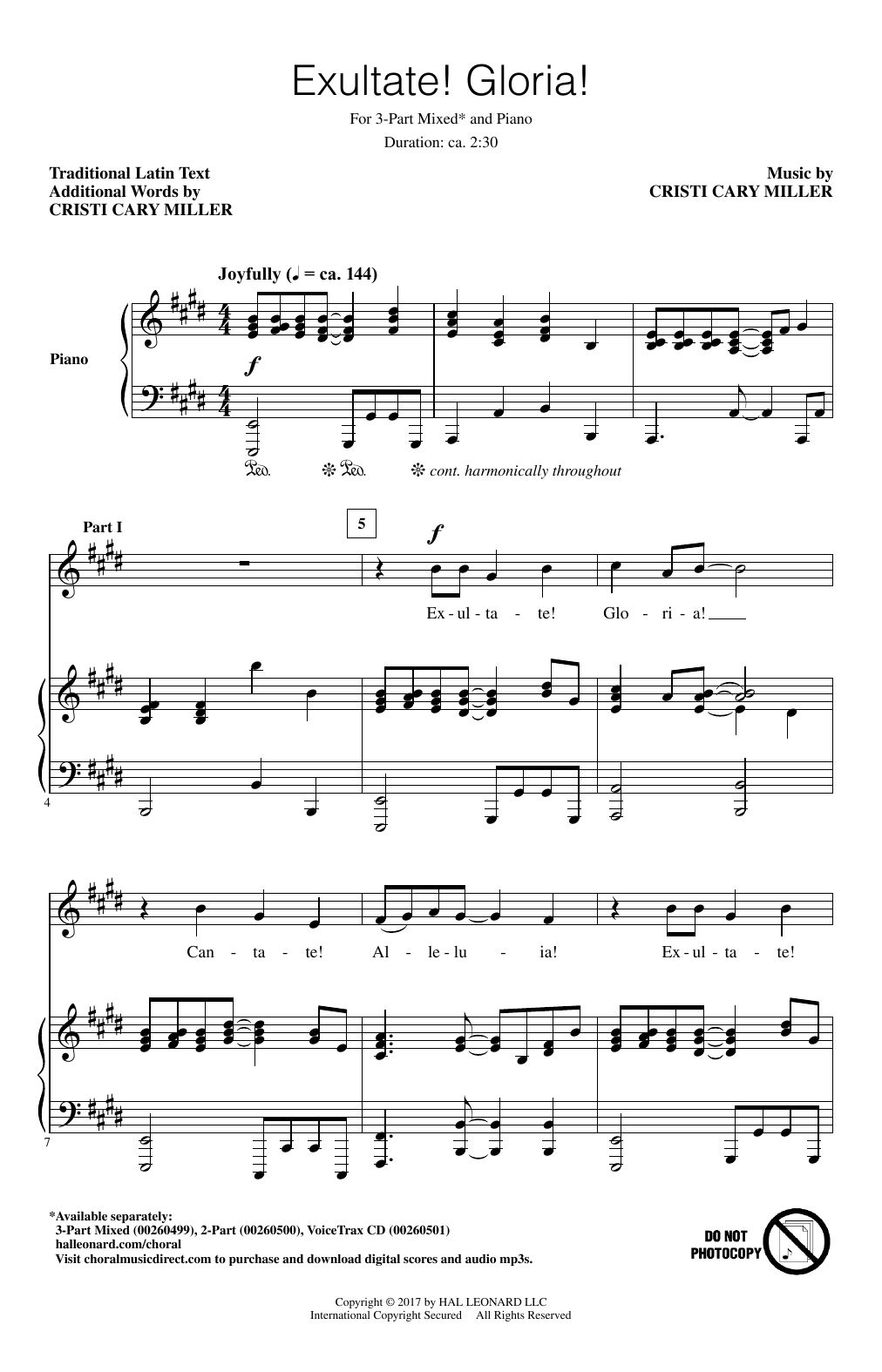 Learn to play Cristi Cary Miller Exultate! Gloria! sheet music for 3-Part Mixed Choir in minutes. Price: 3.9900$ Cristi Cary Miller Exultate! Gloria! sheet music notes and chords arranged for 3-Part Mixed Choir