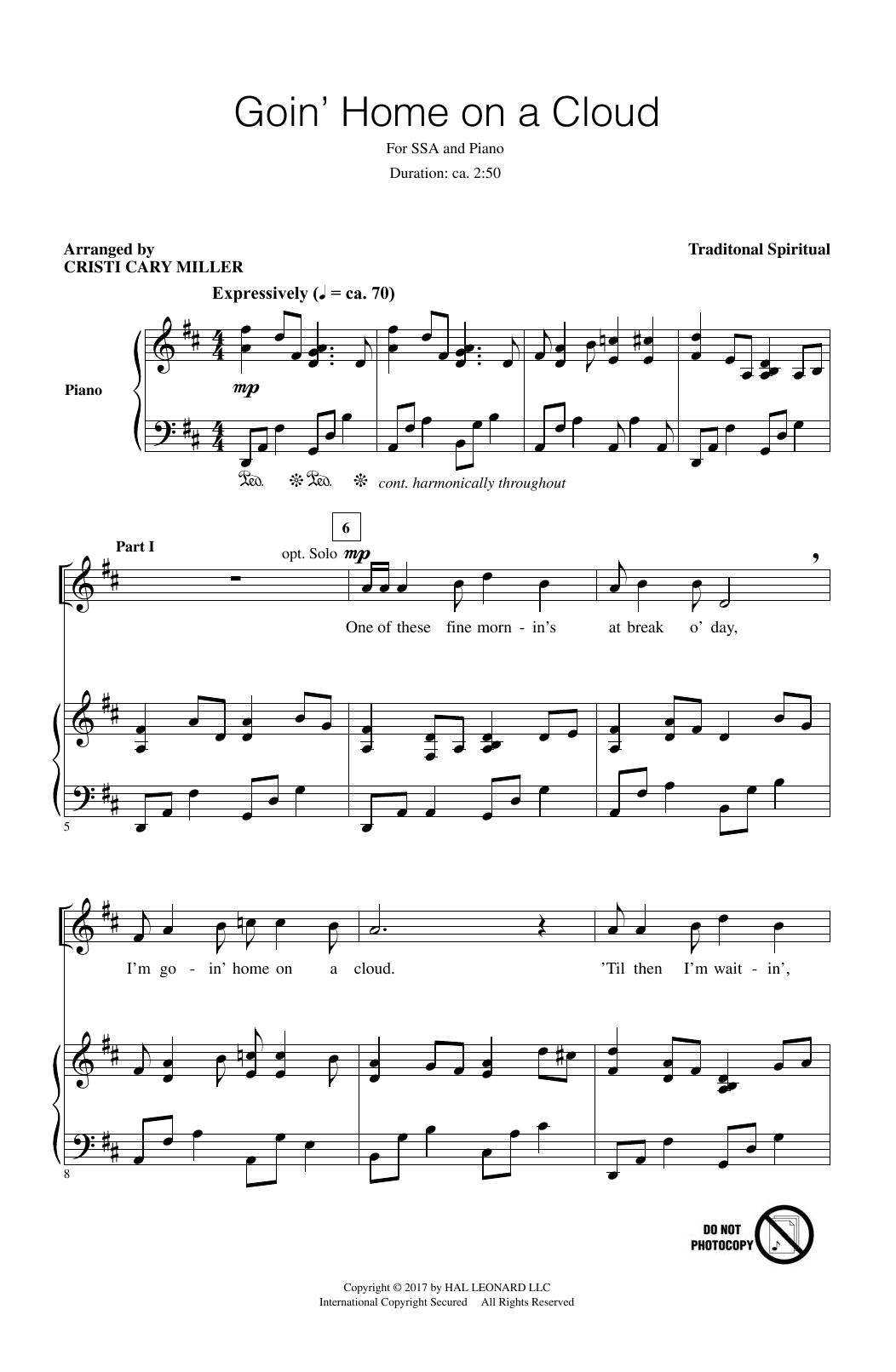 Learn to play Cristi Cary Miller Goin' Home On A Cloud sheet music for SSA Choir in minutes. Price: 3.9900$ Cristi Cary Miller Goin' Home On A Cloud sheet music notes and chords arranged for SSA Choir