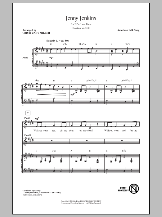 Cristi Cary Miller Jenny Jenkins sheet music notes and chords. Download Printable PDF.