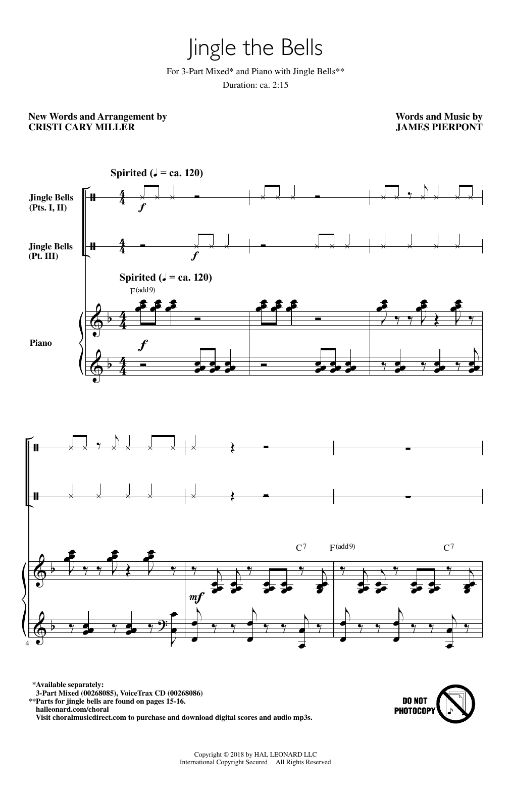 Learn to play Cristi Cary Miller Jingle The Bells sheet music for 3-Part Mixed Choir in minutes. Price: 3.9900$ Cristi Cary Miller Jingle The Bells sheet music notes and chords arranged for 3-Part Mixed Choir