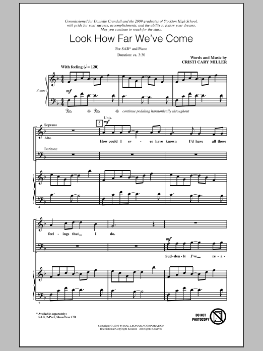 Learn to play Cristi Cary Miller Look How Far We've Come sheet music for 2-Part Choir in minutes. Price: 3.9900$ Cristi Cary Miller Look How Far We've Come sheet music notes and chords arranged for 2-Part Choir
