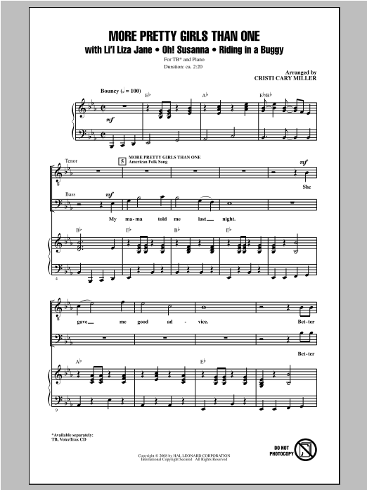 Learn to play Cristi Cary Miller More Pretty Girls Than One sheet music for TB Choir in minutes. Price: 3.9900$ Cristi Cary Miller More Pretty Girls Than One sheet music notes and chords arranged for TB Choir
