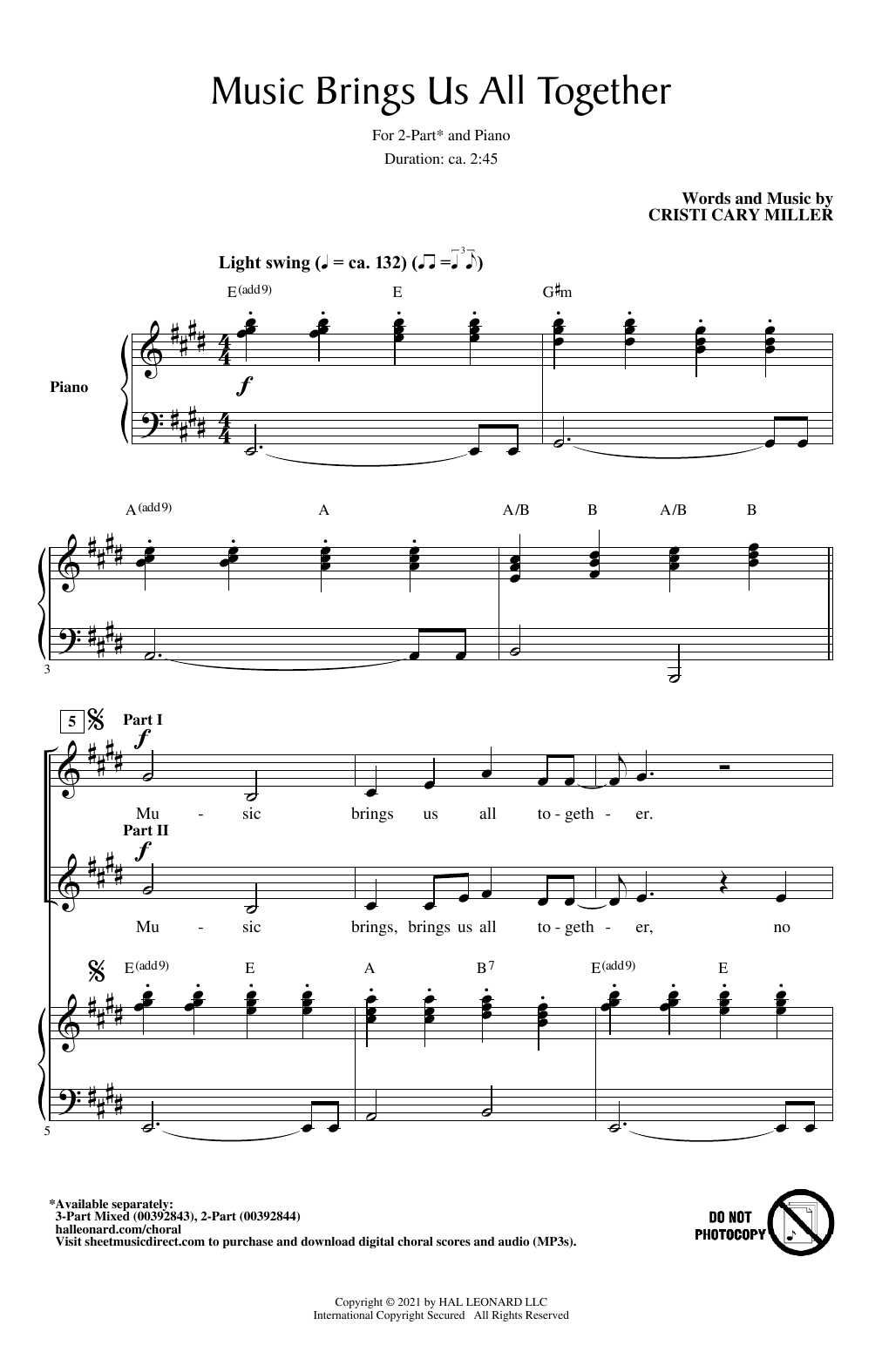 Learn to play Cristi Cary Miller Music Brings Us All Together sheet music for 2-Part Choir in minutes. Price: 3.9900$ Cristi Cary Miller Music Brings Us All Together sheet music notes and chords arranged for 2-Part Choir