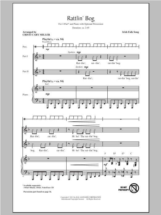 Traditional Rattlin' Bog (arr. Cristi Cary Miller) sheet music notes and chords. Download Printable PDF.