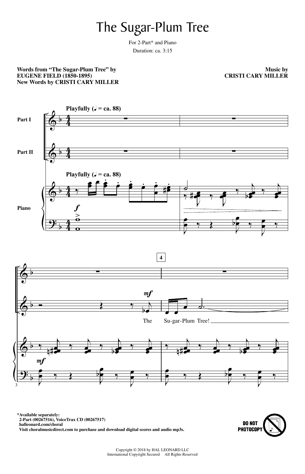 Learn to play Cristi Cary Miller The Sugar-Plum Tree sheet music for 2-Part Choir in minutes. Price: 3.9900$ Cristi Cary Miller The Sugar-Plum Tree sheet music notes and chords arranged for 2-Part Choir