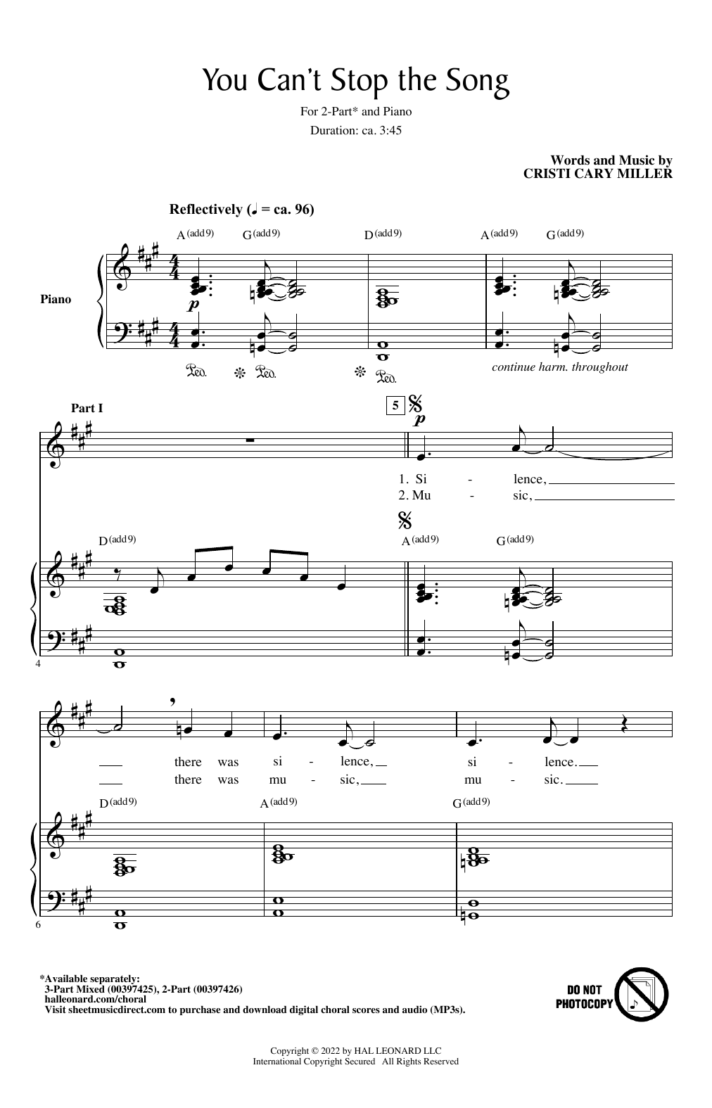 Learn to play Cristi Cary Miller You Can't Stop The Song sheet music for 2-Part Choir in minutes. Price: 3.9900$ Cristi Cary Miller You Can't Stop The Song sheet music notes and chords arranged for 2-Part Choir