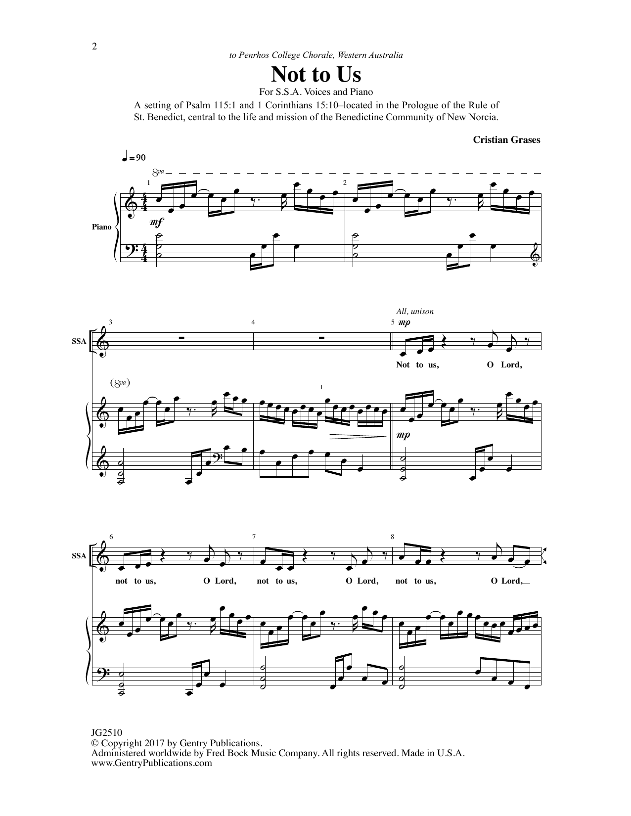 Cristian Grases Not to Us sheet music notes and chords. Download Printable PDF.