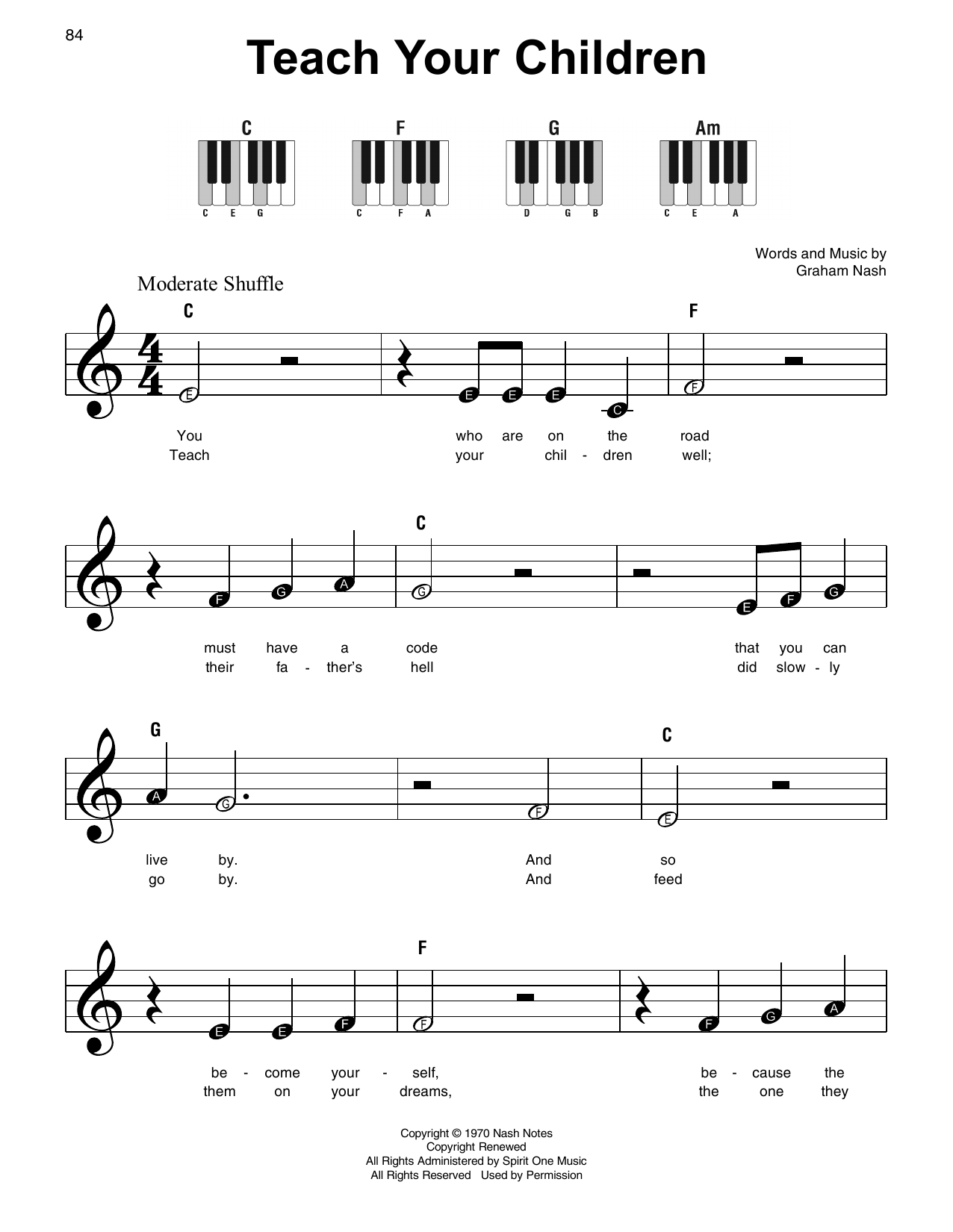 Crosby, Stills, Nash & Young Teach Your Children sheet music notes and chords. Download Printable PDF.