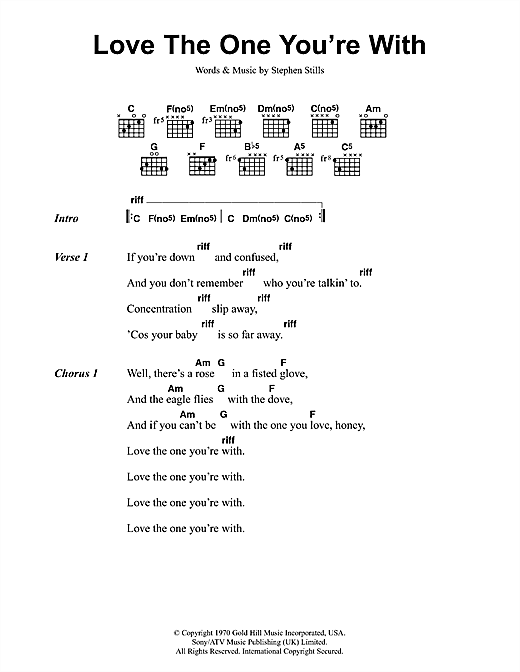 Crosby, Stills & Nash Love The One You're With sheet music notes and chords. Download Printable PDF.