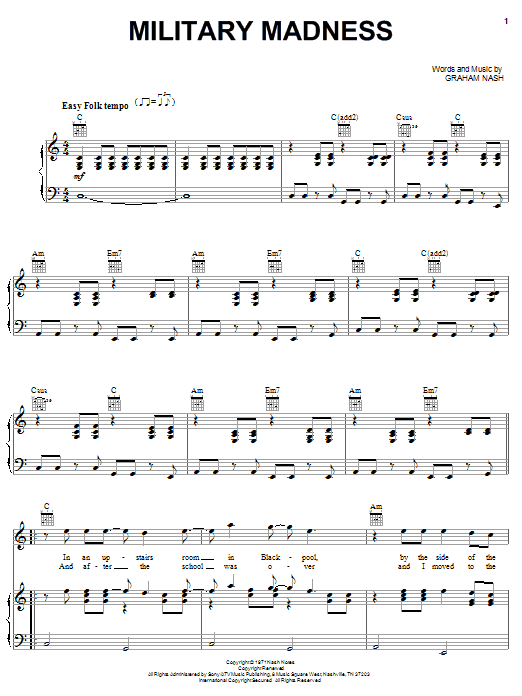 Crosby, Stills & Nash Military Madness sheet music notes and chords. Download Printable PDF.