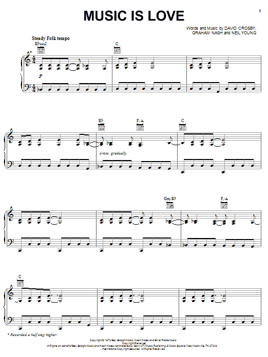 Crosby, Stills & Nash Music Is Love sheet music notes and chords. Download Printable PDF.
