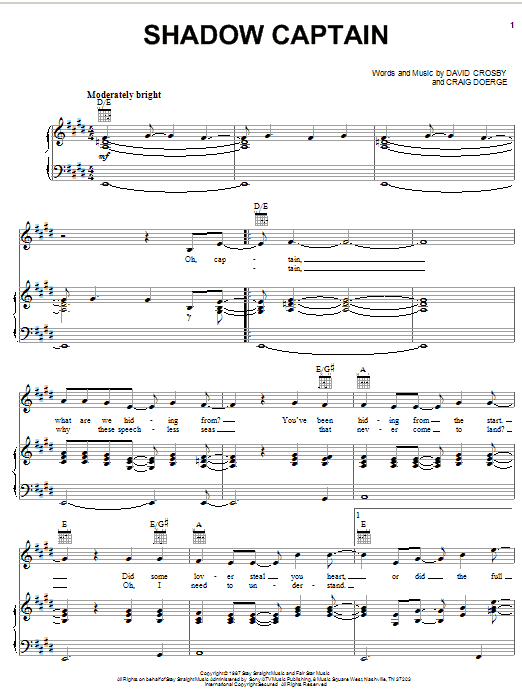 Learn to play Crosby, Stills & Nash Shadow Captain sheet music for Piano, Vocal & Guitar (Right-Hand Melody) in minutes. Crosby, Stills & Nash Shadow Captain sheet music notes and chords. Download Printable PDF.
