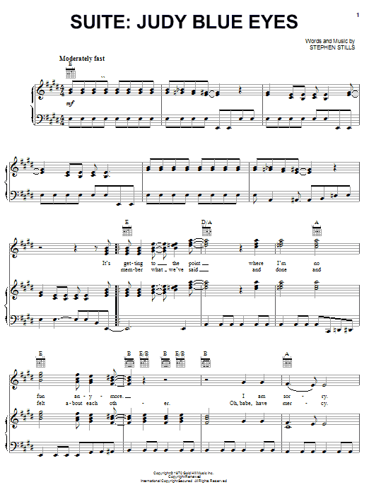 Crosby, Stills & Nash Suite: Judy Blue Eyes sheet music notes and chords. Download Printable PDF.