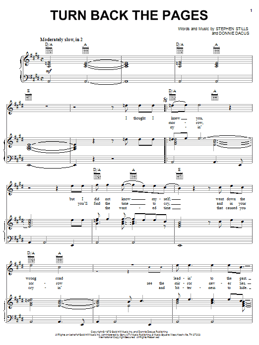 Learn to play Crosby, Stills & Nash Turn Back The Pages sheet music for Piano, Vocal & Guitar (Right-Hand Melody) in minutes. Crosby, Stills & Nash Turn Back The Pages sheet music notes and chords. Download Printable PDF.