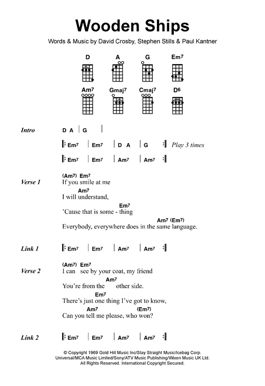 Crosby, Stills & Nash Wooden Ships sheet music notes and chords. Download Printable PDF.