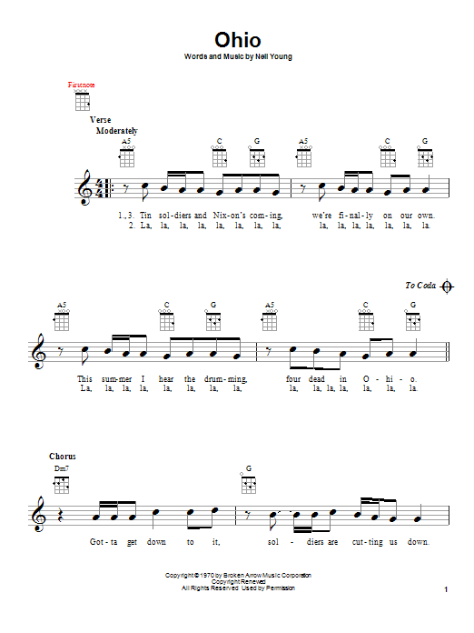 Crosby, Stills, Nash & Young Ohio sheet music notes and chords. Download Printable PDF.