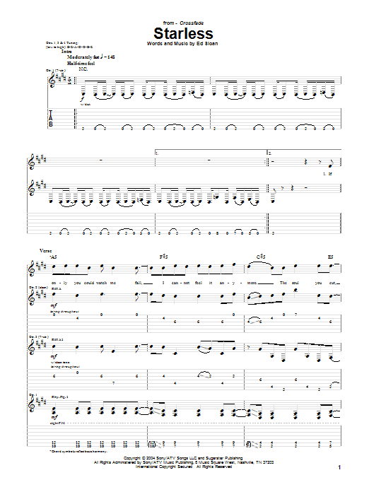 Crossfade Starless sheet music notes and chords. Download Printable PDF.