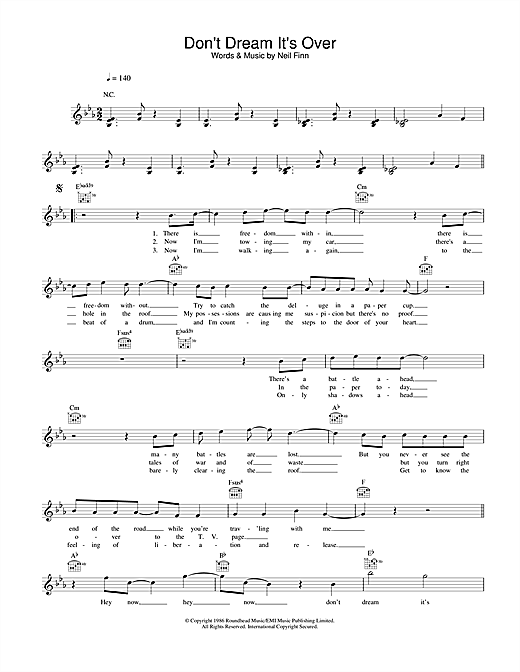 House Don T Dream It S Over Sheet Music Fake Book Pdf