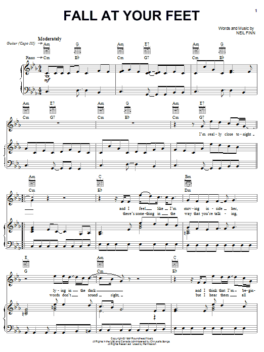 Learn to play Crowded House Fall At Your Feet sheet music for Piano, Vocal & Guitar (Right-Hand Melody) in minutes. Crowded House Fall At Your Feet sheet music notes and chords. Download Printable PDF.