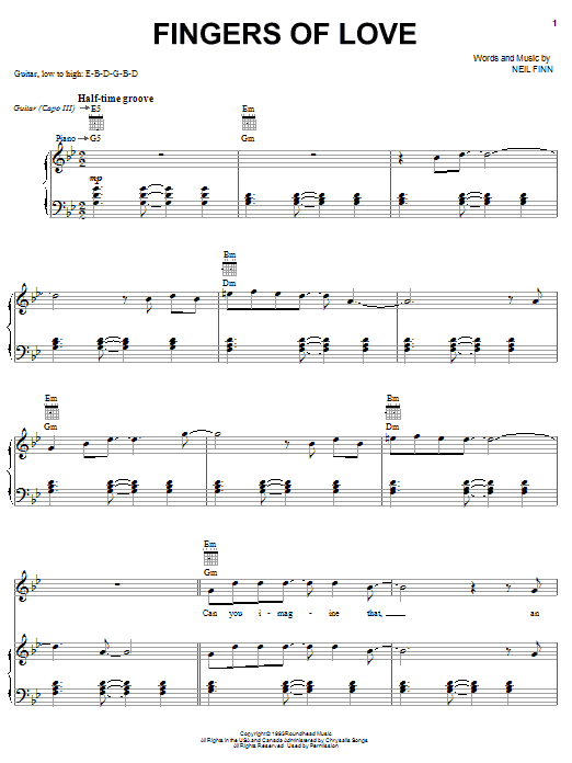 Crowded House Fingers Of Love sheet music notes and chords. Download Printable PDF.