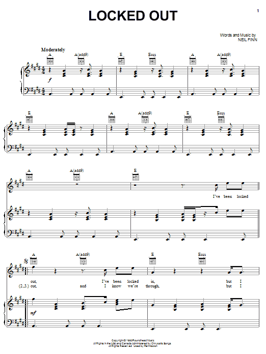 Learn to play Crowded House Locked Out sheet music for Piano, Vocal & Guitar (Right-Hand Melody) in minutes. Crowded House Locked Out sheet music notes and chords. Download Printable PDF.