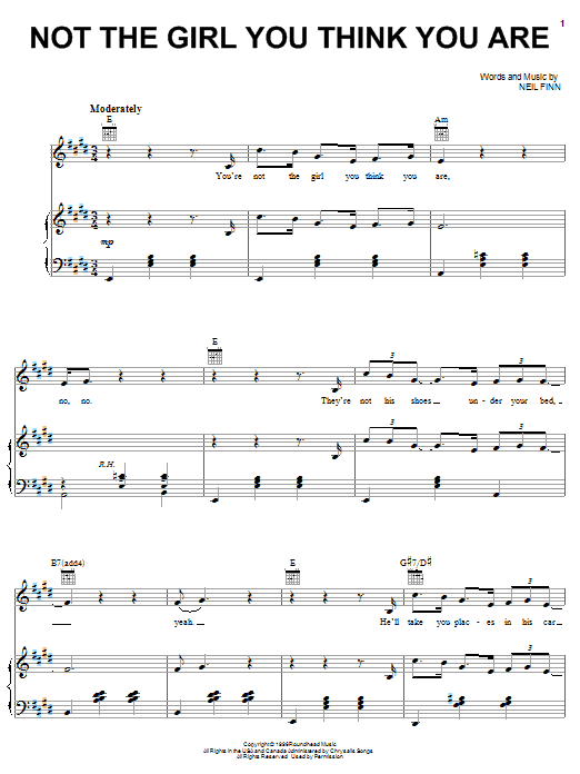 Learn to play Crowded House Not The Girl You Think You Are sheet music for Piano, Vocal & Guitar (Right-Hand Melody) in minutes. Crowded House Not The Girl You Think You Are sheet music notes and chords. Download Printable PDF.