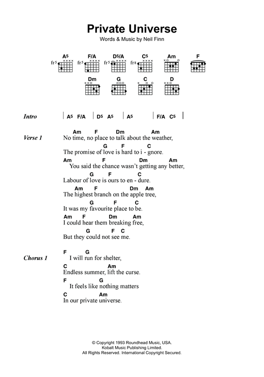 Crowded House Private Universe sheet music notes and chords. Download Printable PDF.