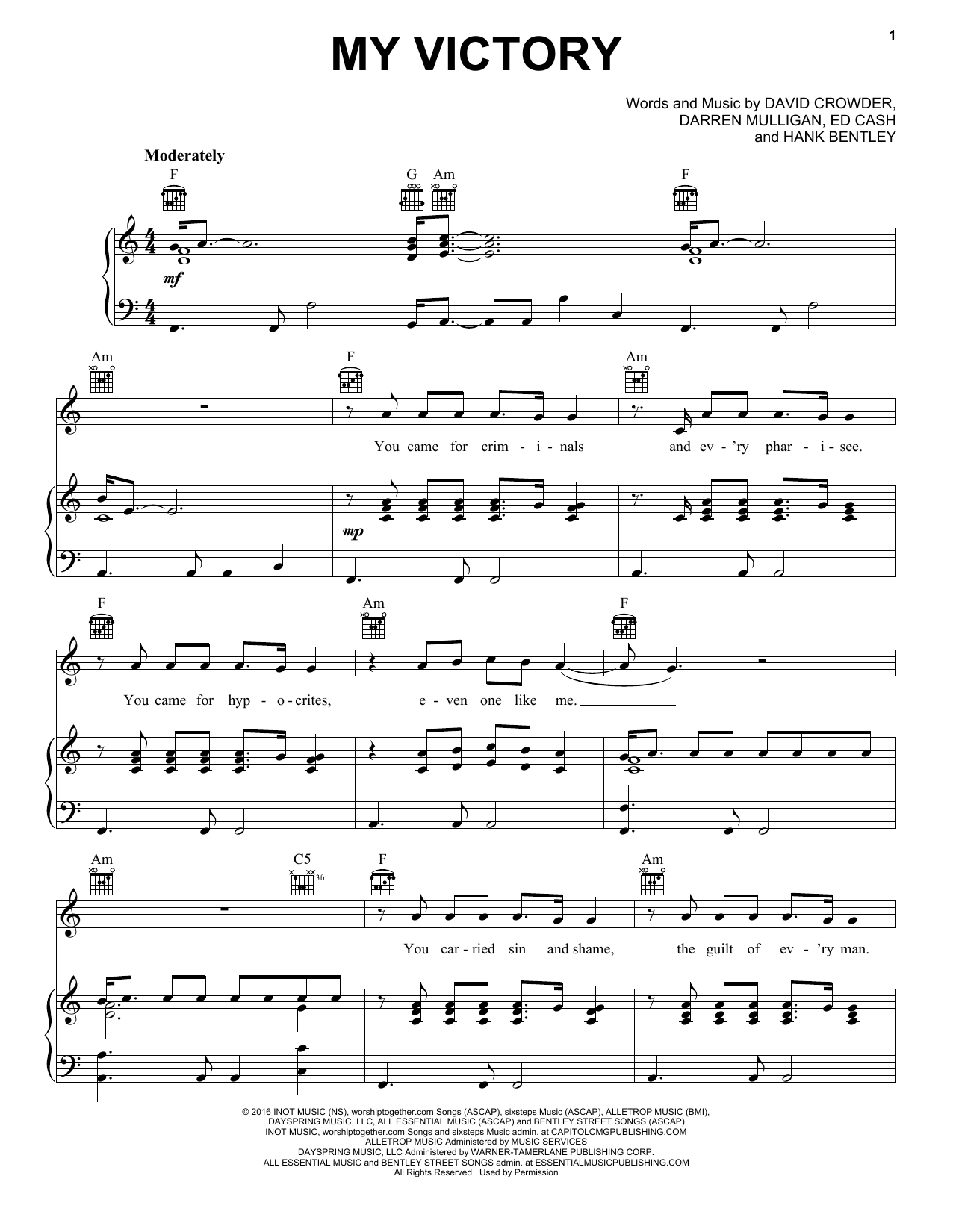 Crowder My Victory sheet music notes and chords. Download Printable PDF.