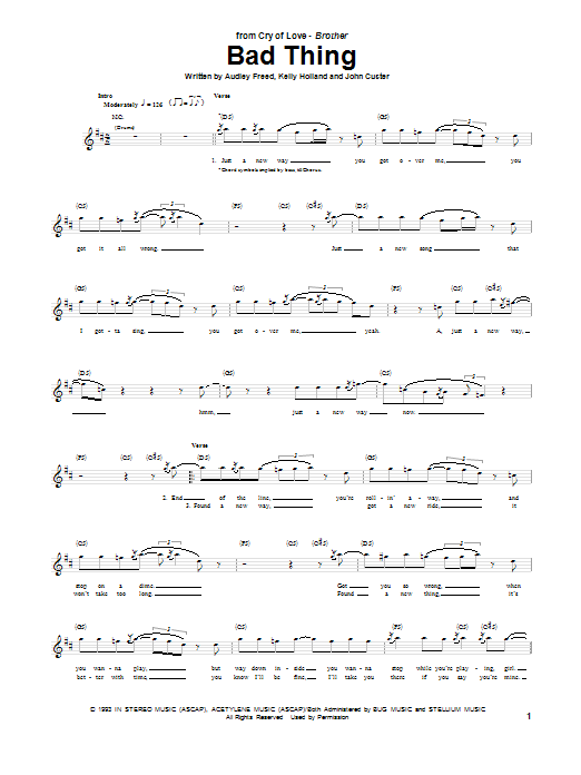 Cry of Love Bad Thing sheet music notes and chords. Download Printable PDF.