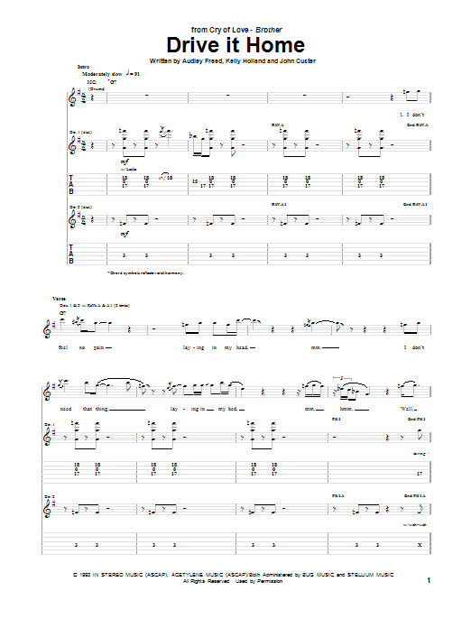 Learn to play Cry of Love Drive It Home sheet music for Guitar Tab in minutes. Cry of Love Drive It Home sheet music notes and chords. Download Printable PDF.