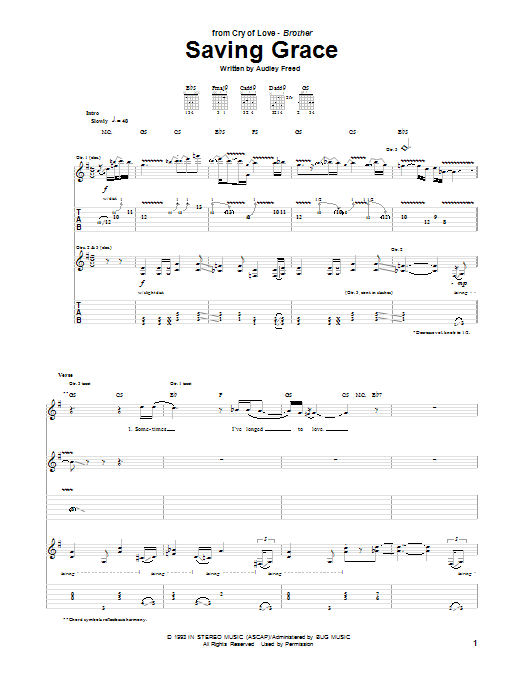 Cry of Love Saving Grace sheet music notes and chords. Download Printable PDF.