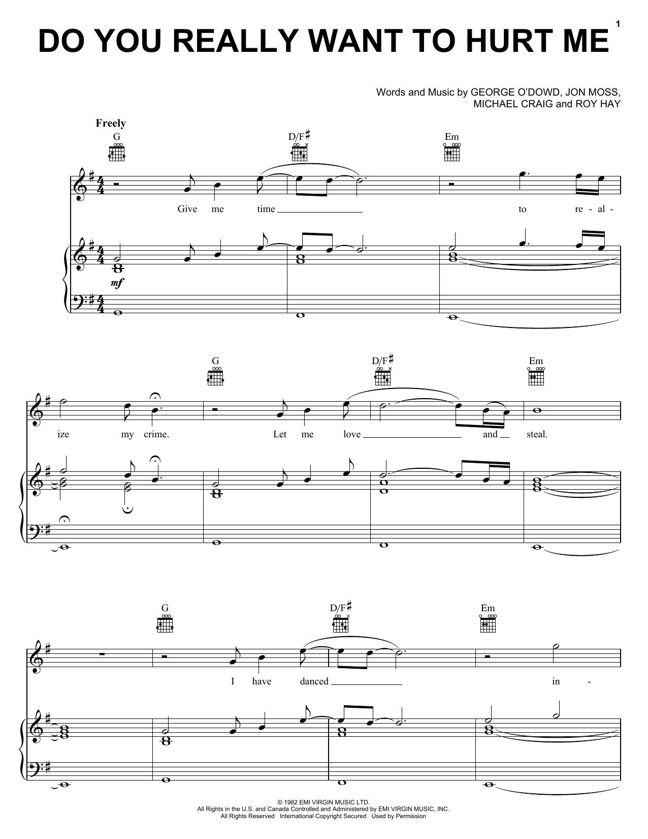 Culture Club Do You Really Want To Hurt Me sheet music notes and chords. Download Printable PDF.