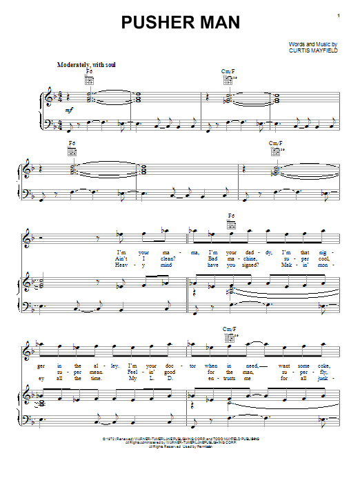 Curtis Mayfield Pusher Man sheet music notes and chords. Download Printable PDF.